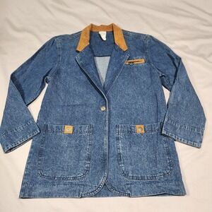 Jantzen Denim Blazer Women Small Blue Excellent Contrast Collar Chore Jacket